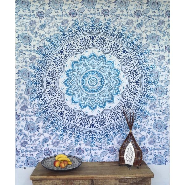 Mandala Wandbehang blau weiss