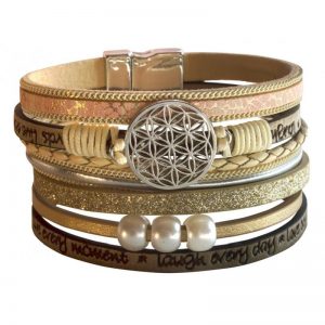 Armband Kunstleder Magnet Blume des Lebens hell