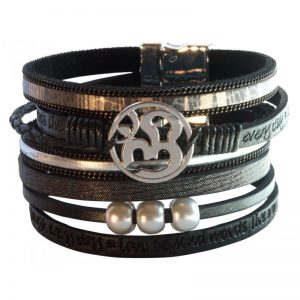 Armband Kunstleder Magnet Om schwarz