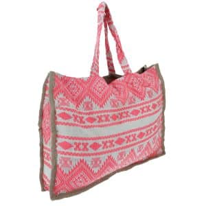 Riesige Boho Strandtasche mit Ethno Muster in pink