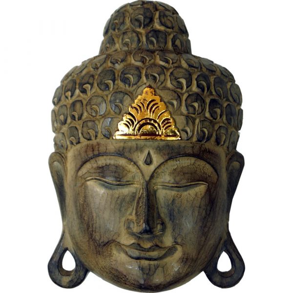 Buddha Maske aus Holz mit Goldverzierung
