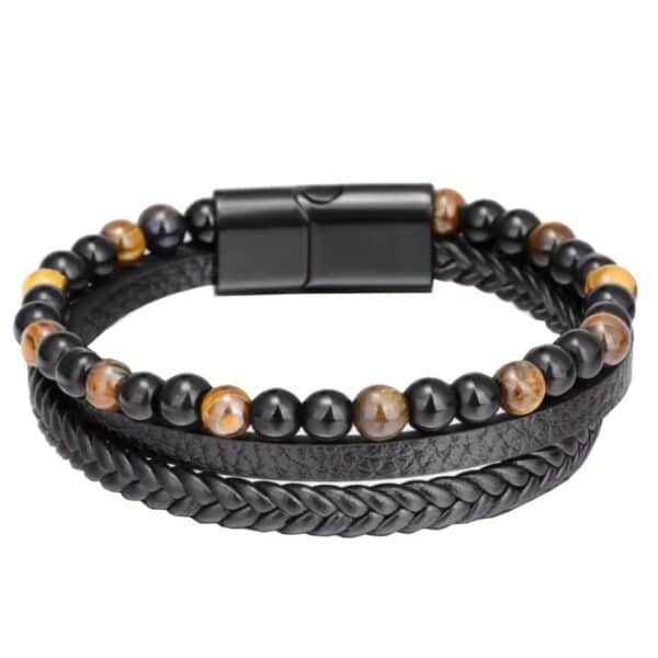 Männer Armband Tigerauge und Leder mit Magnetverschluss