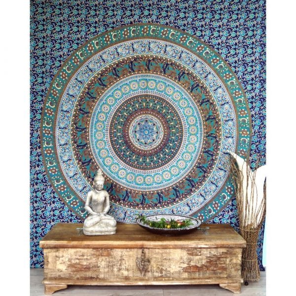 Boho Wandbehang blau grün mit Mandala Motiv
