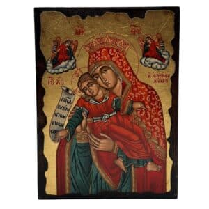 Ikone Maria rot 11 x 14 cm im byzantinischen Stil mit Zertifikat