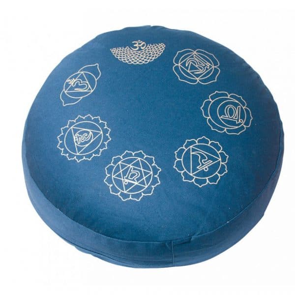 Meditationskissen rund mit Chakren in blau