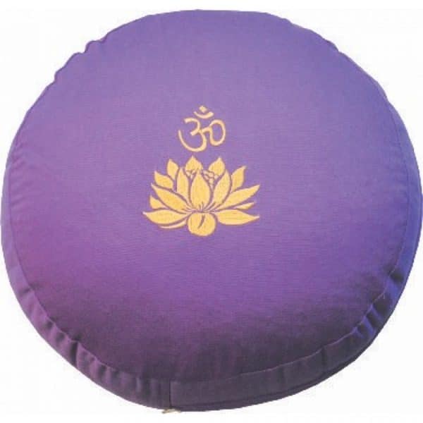 Meditationskissen rund in lila mit Stickerei Om Lotus