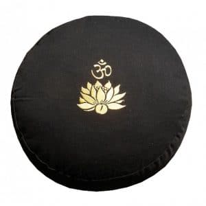 Meditationskissen rund in schwarz mit Om Lotus Stickerei
