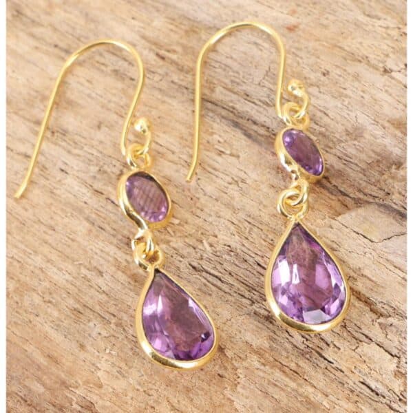 Boho Ohrringe silber vergoldet mit Amethyst