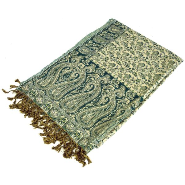 Pashmina Schal mit Paisley Muster in tannengrün und beige