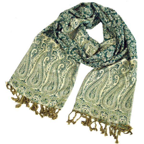 Paisley Schal aus Indien Pashmina in tannengrün und beige