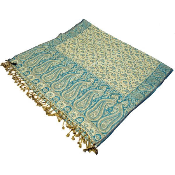 Indischer Pashmina Schal mit Paisley Muster in petrol und beige