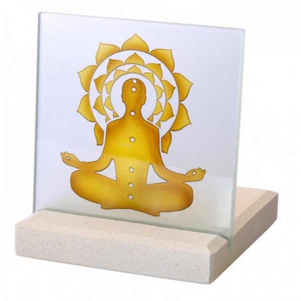 Teelicht aus Stein mit Glas Chakra Yogi