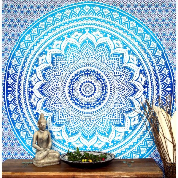 Mandala Wandbehang oder Tagesdecke blau türkis