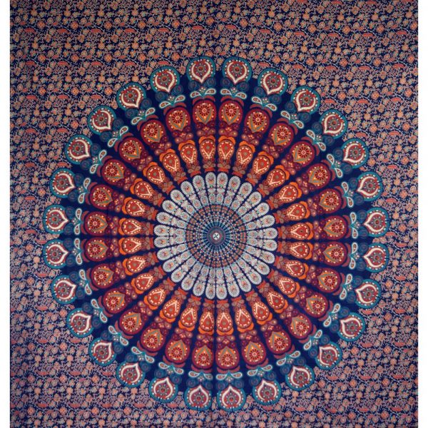 Mandala Tuch aus Indien in blau-orange