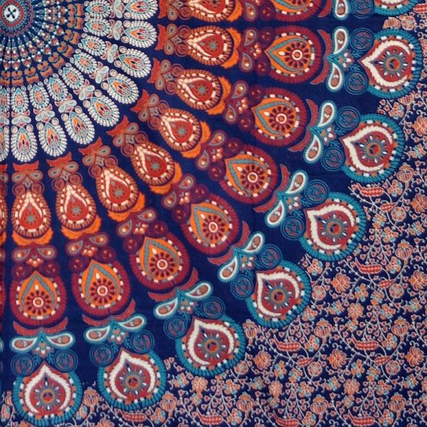 Mandala Tuch aus Indien in blau-orange Detailansicht