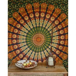 Mandala Wandbehang aus Indien in warmen Herbstfarben 230x200 cm